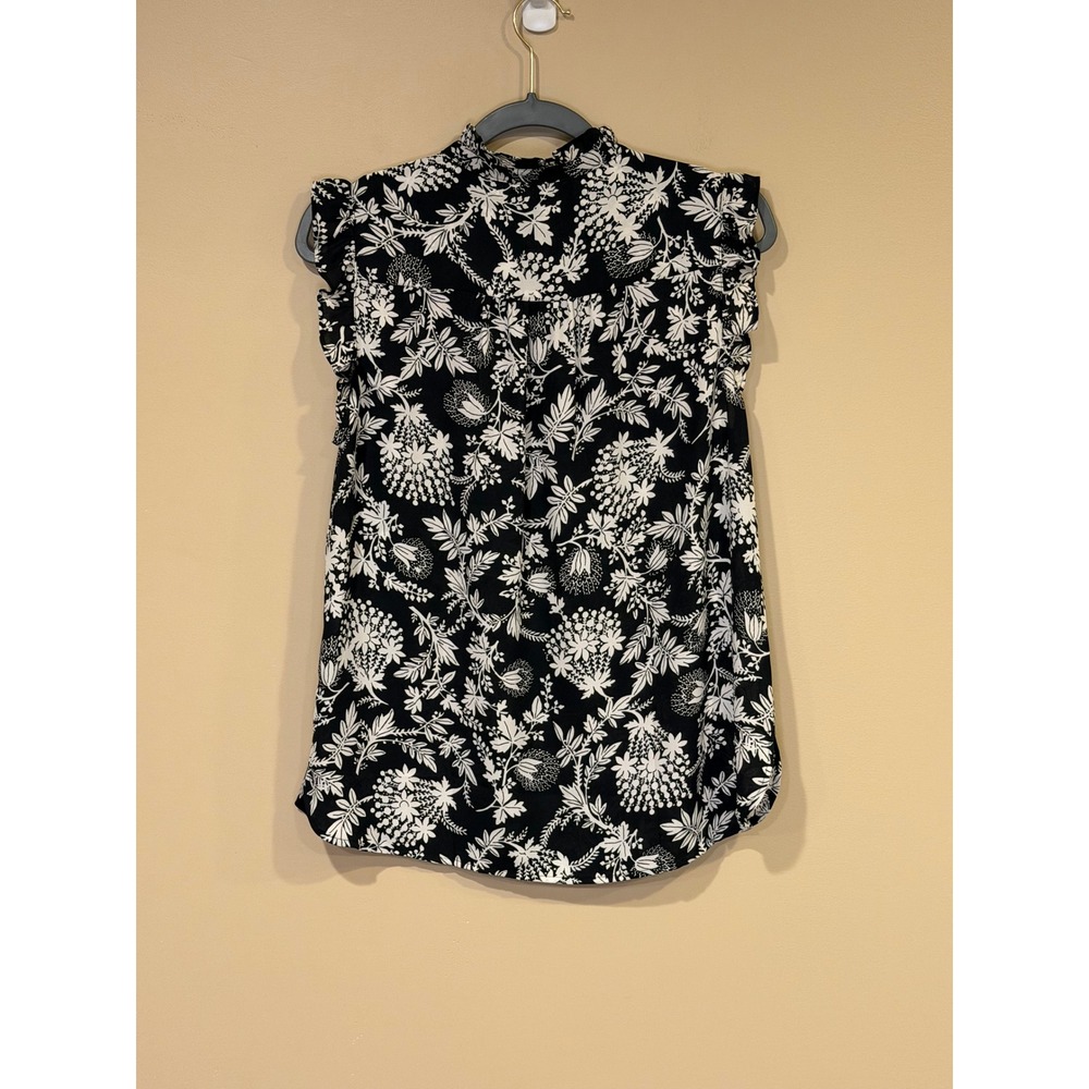LOFT Womens Sleeveless Blouse Black White Medium Floral Work Office Casual - Picture 5 of 6